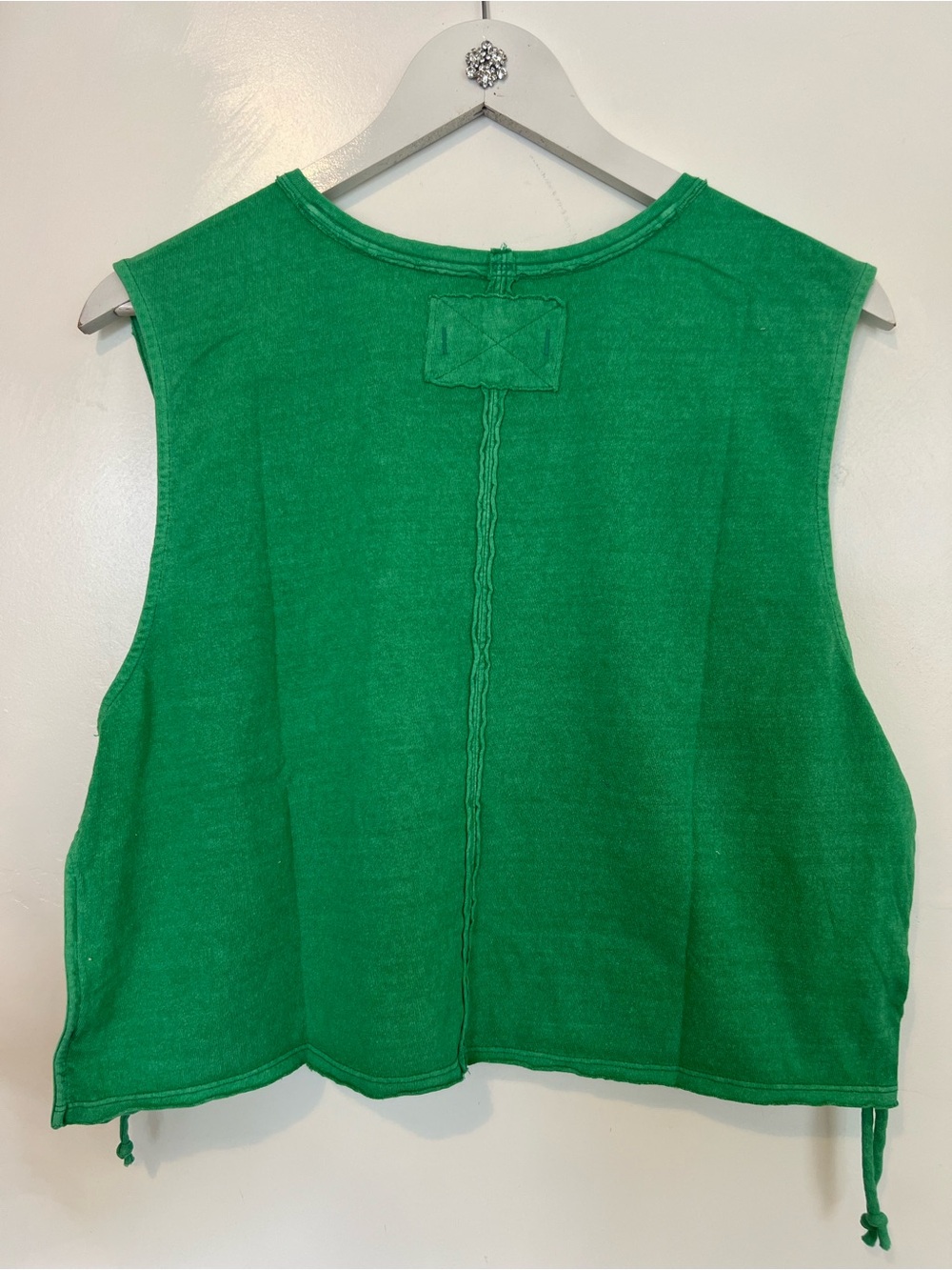 Free People Upcycled Green Tank Top with Cream Floral Embroidered Panel - Picture 2 of 6